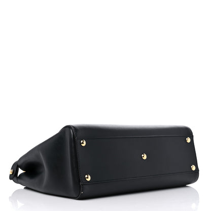 Fendi Vitello Morgan Fabric Jacquard Pequin Medium Peekaboo Iconic Satchel Black Tobacco 4 of 15