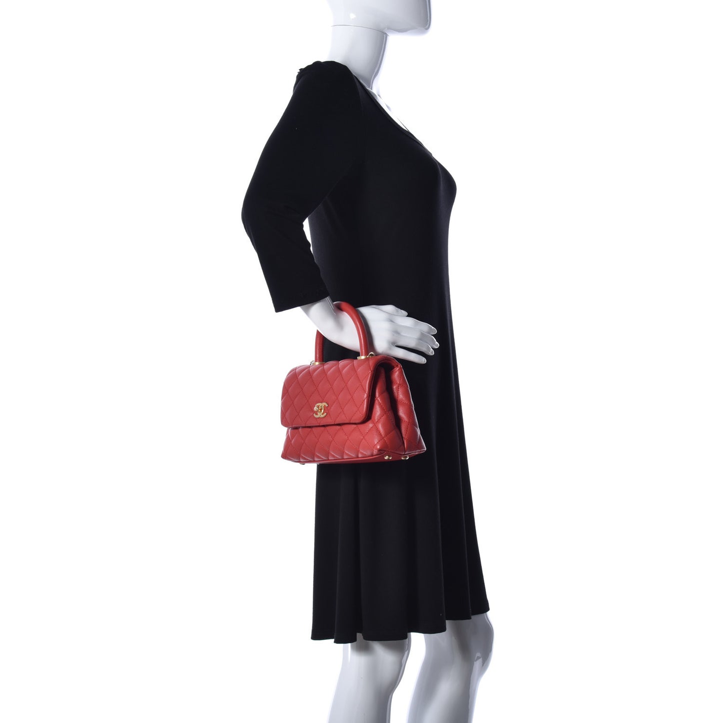 Caviar Quilted Mini Coco Handle Flap Red