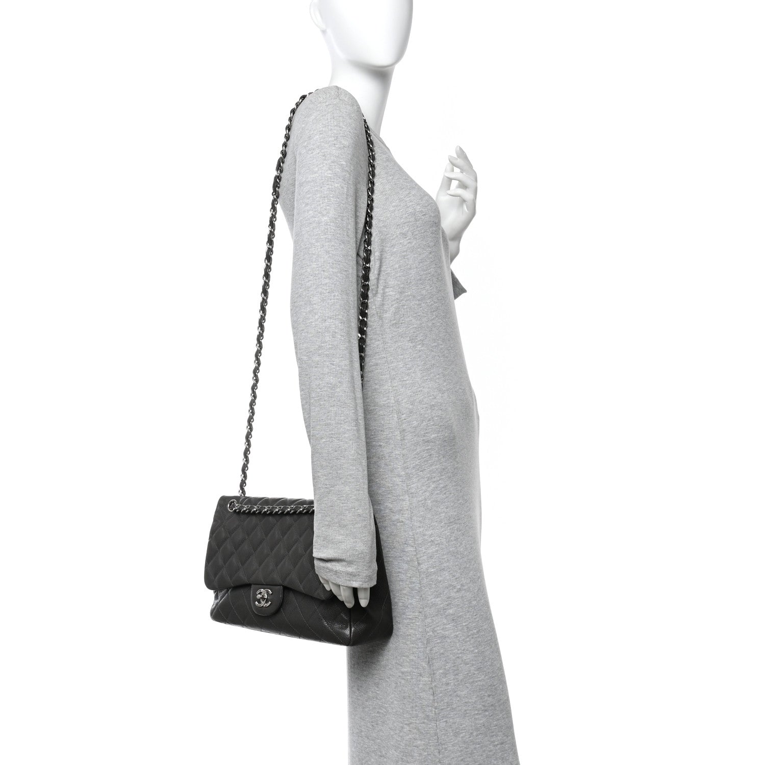 Chanel Caviar Quilted Jumbo Double Flap Grey 3 of 15