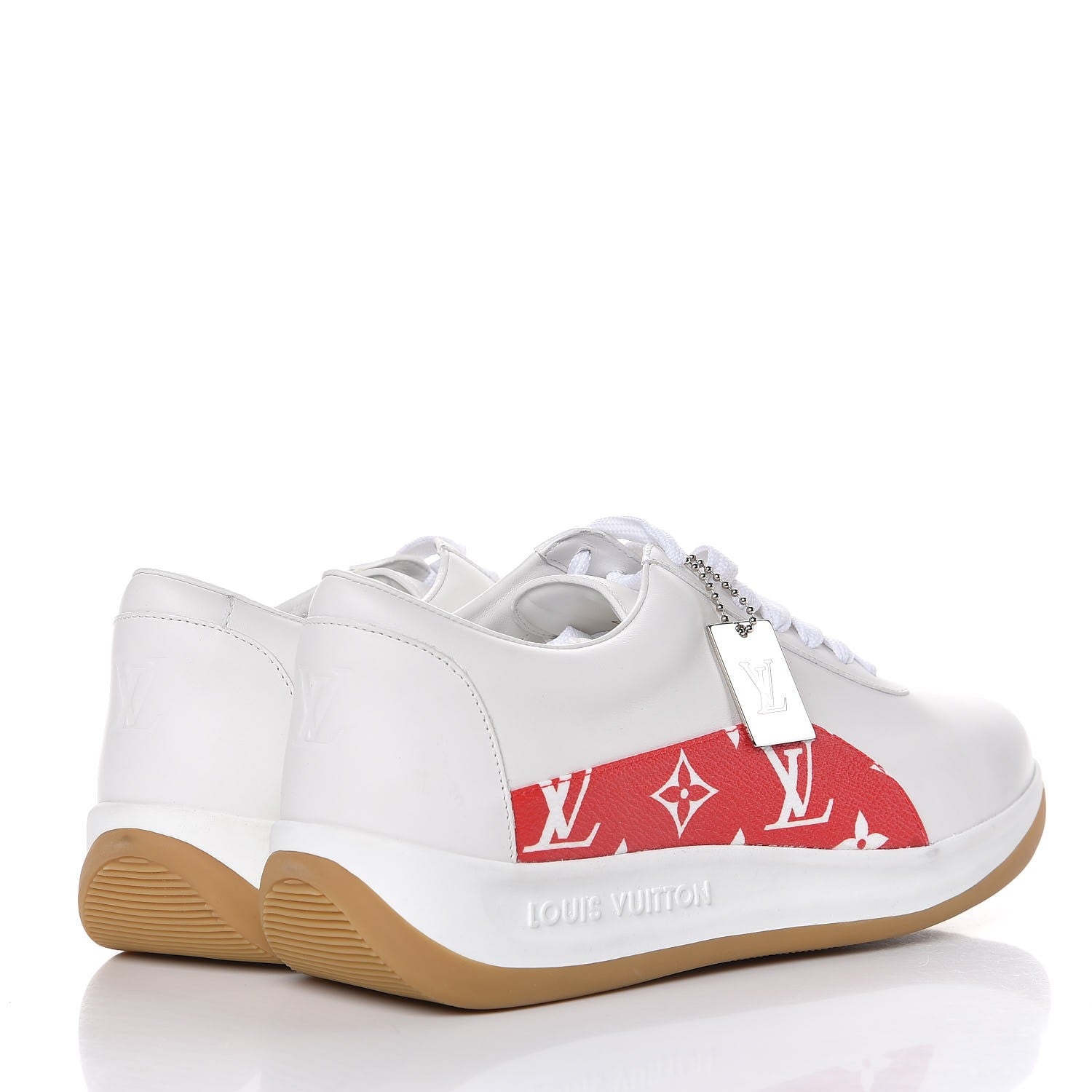 Louis Vuitton X SUPREME Calfskin Monogram Sneakers 7 White Red 4 of 9