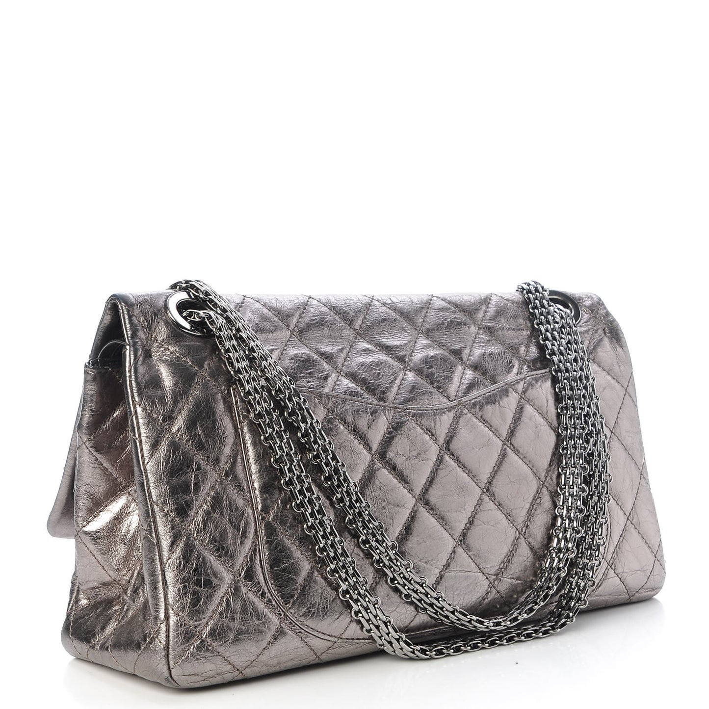Metallic Aged Calfskin Quilted 2.55 Reissue 228 Flap Dark Silver