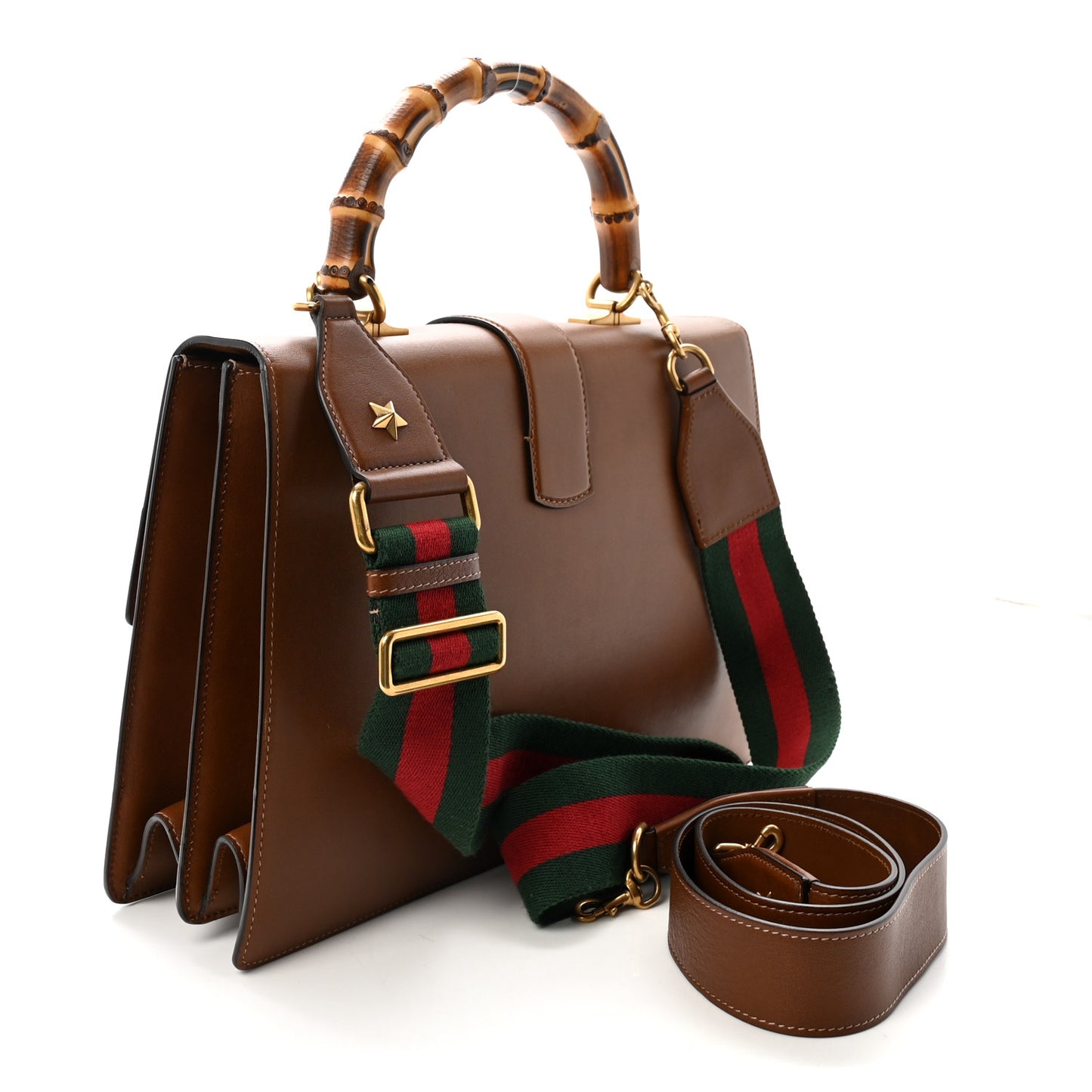Moon Calfskin Web Large Dionysus Bamboo Top Handle Bag Cuir Bright Evergreen Hibiscus Red