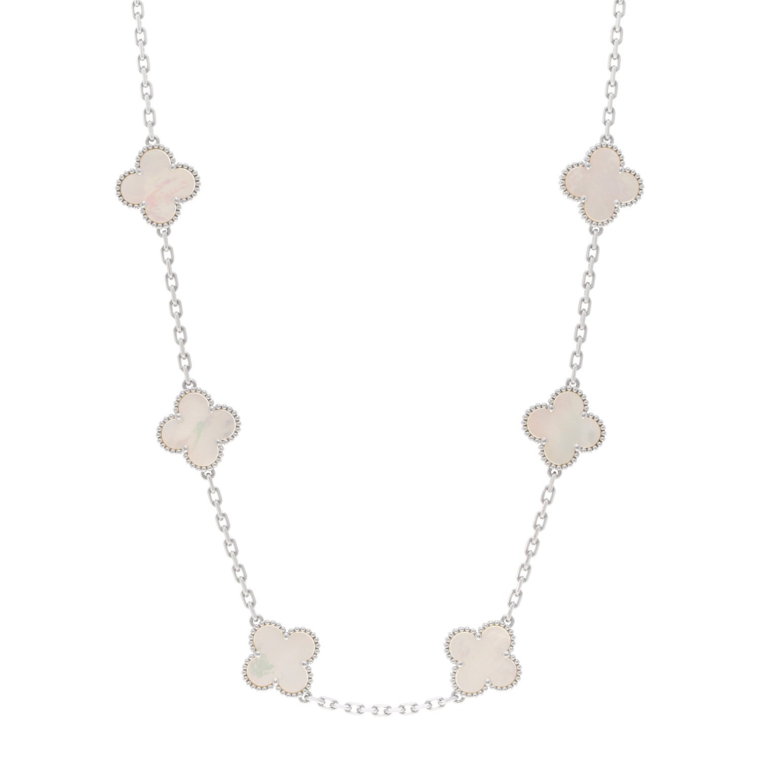 Van Cleef & Arpels 18K White Gold Mother of Pearl 10 Motifs Vintage Alhambra Necklace 1 of 6
