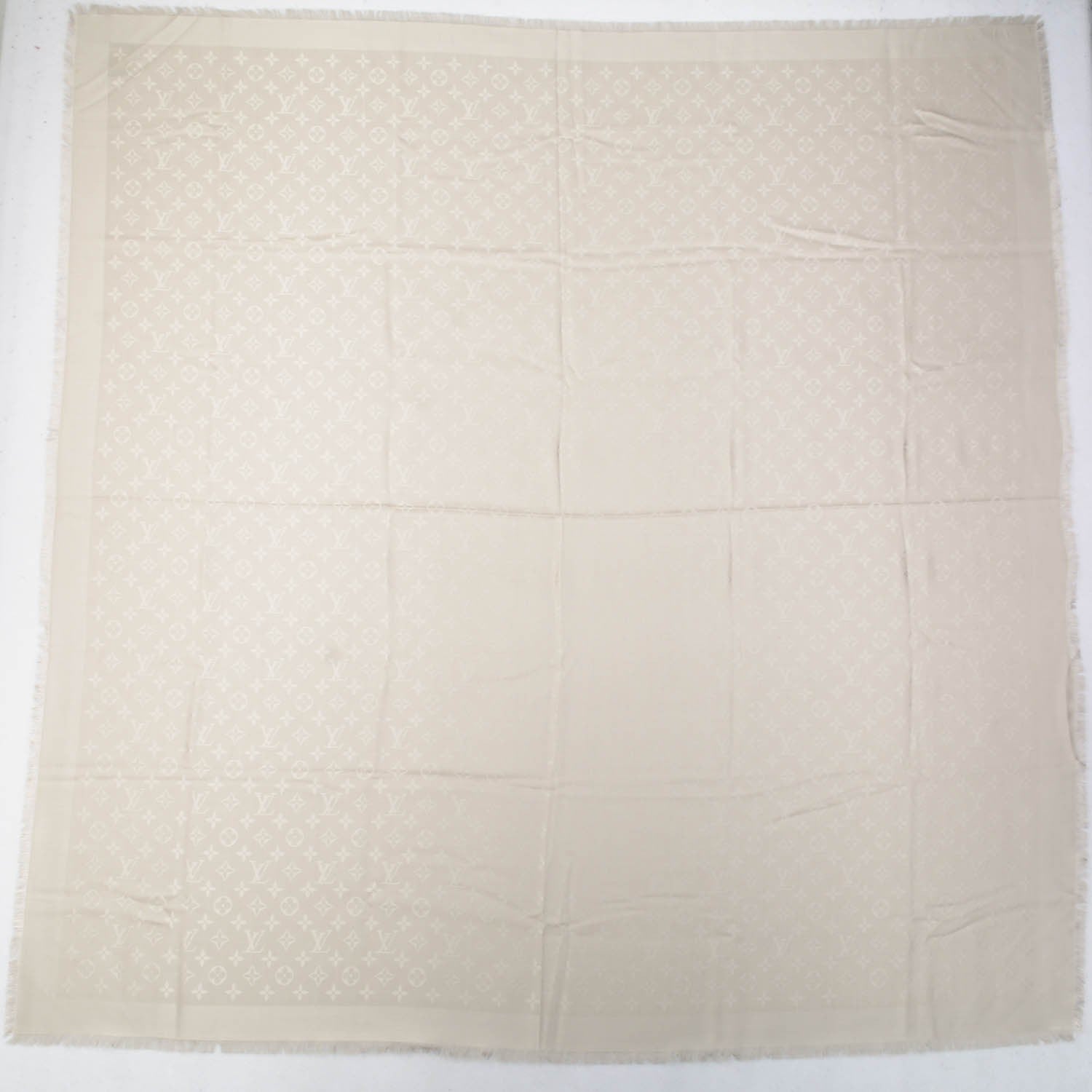 Louis Vuitton Silk Wool Monogram Shawl Beige 3 of 5
