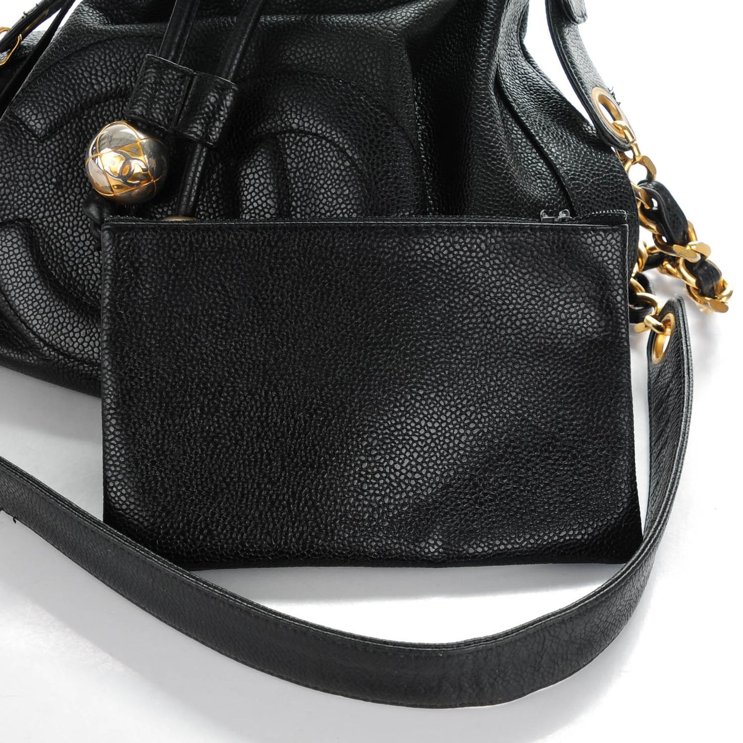 Caviar CC Drawstring Shoulder Bag Black