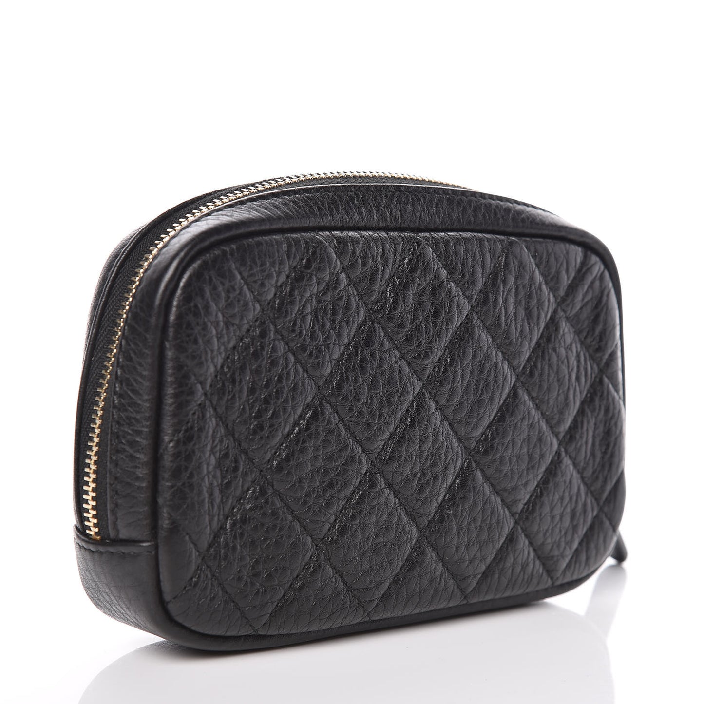 Grained Calfskin Quilted Small Curvy Pouch Cosmetic Case Black