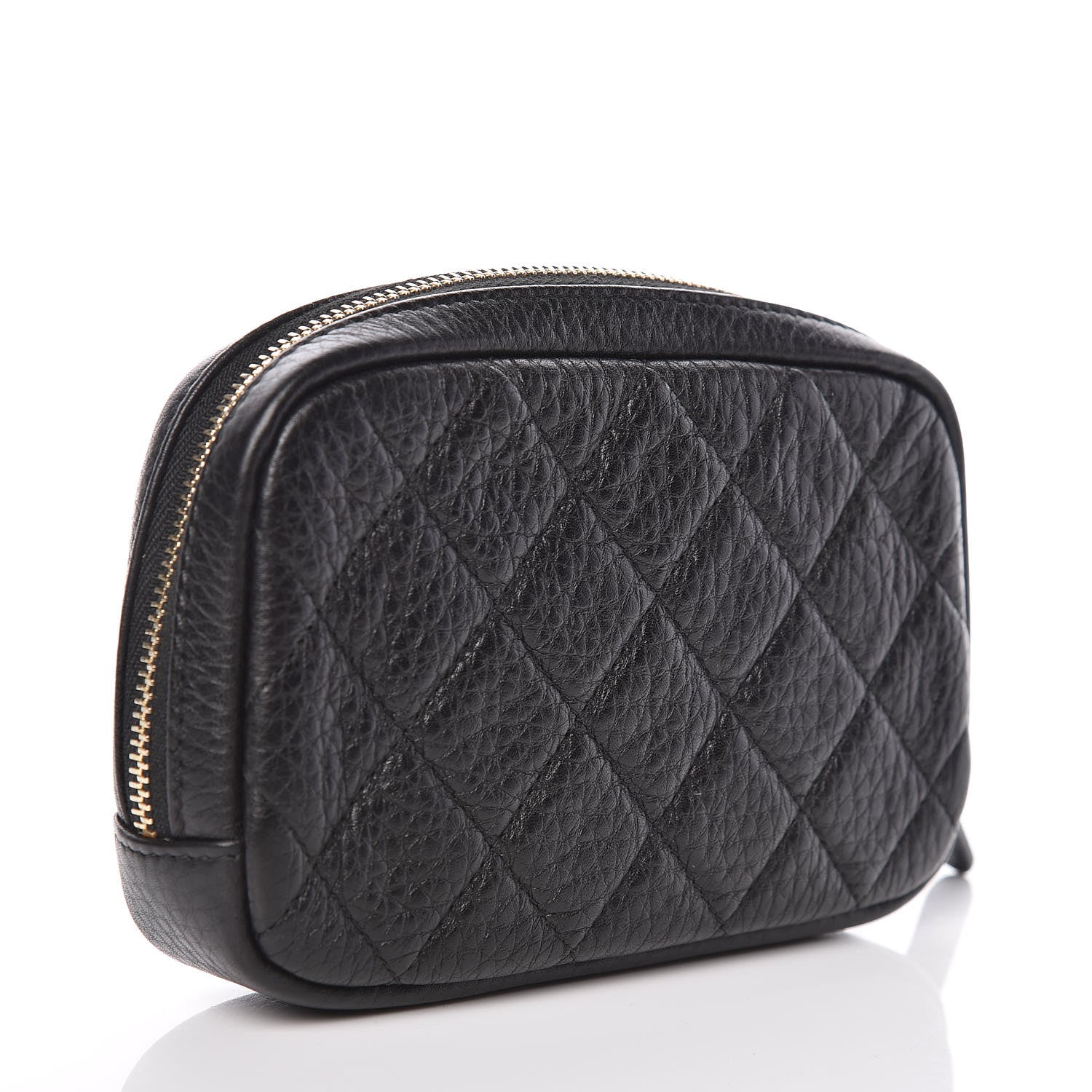 Chanel Grained Calfskin Quilted Small Curvy Pouch Cosmetic Case Black 3 of 7