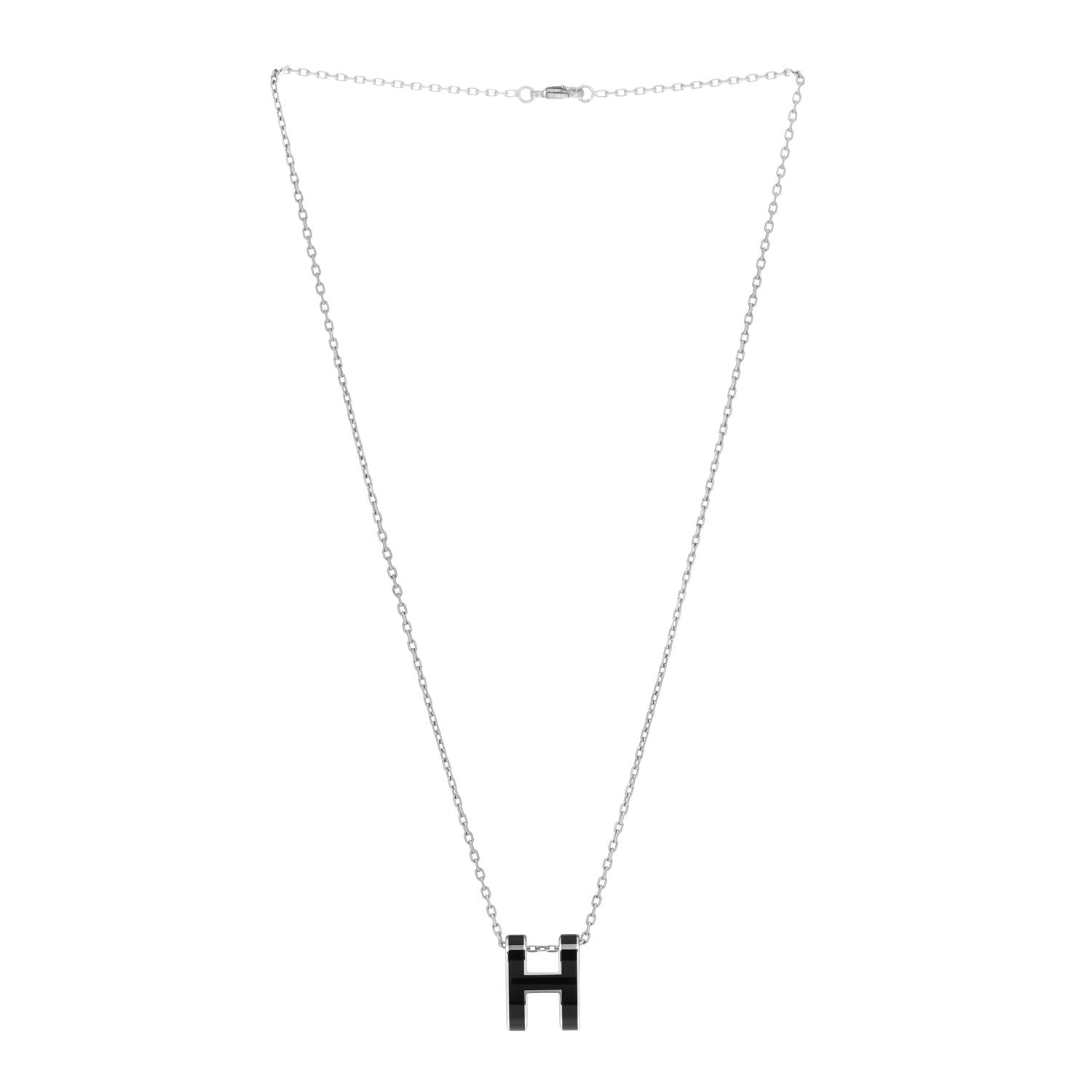 Hermes Lacquered Palladium Pop H Pendant Necklace Black 3 of 5