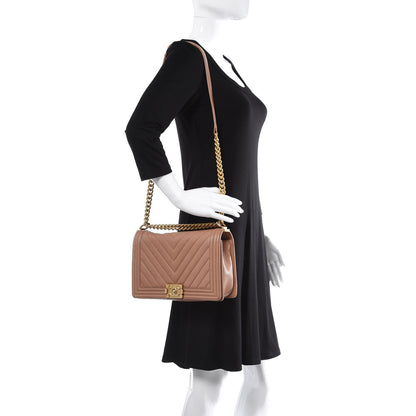 Chanel Caviar Chevron Quilted New Medium Boy Flap Light Brown 2 of 16