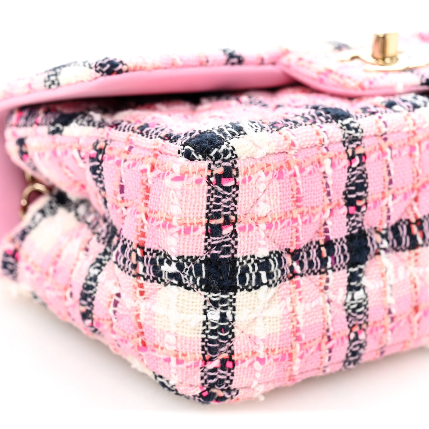 Metallic Tweed Quilted Mini Rectangular Flap Pink Navy White