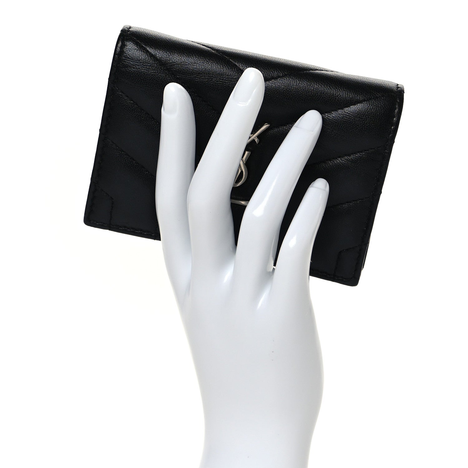 Saint Laurent Lambskin Y Quilted Monogram Loulou Flap Wallet Black 2 of 7