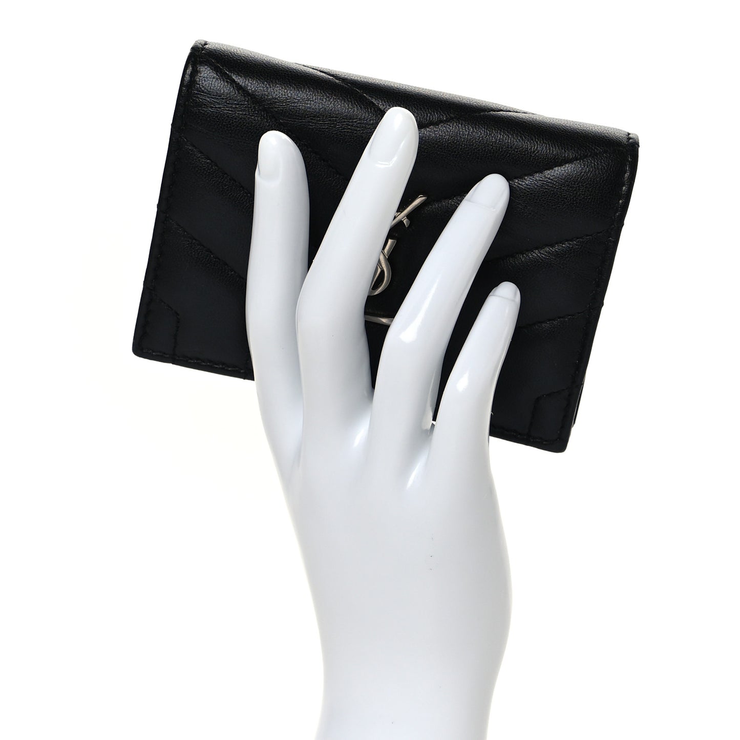 Lambskin Y Quilted Monogram Loulou Flap Wallet Black