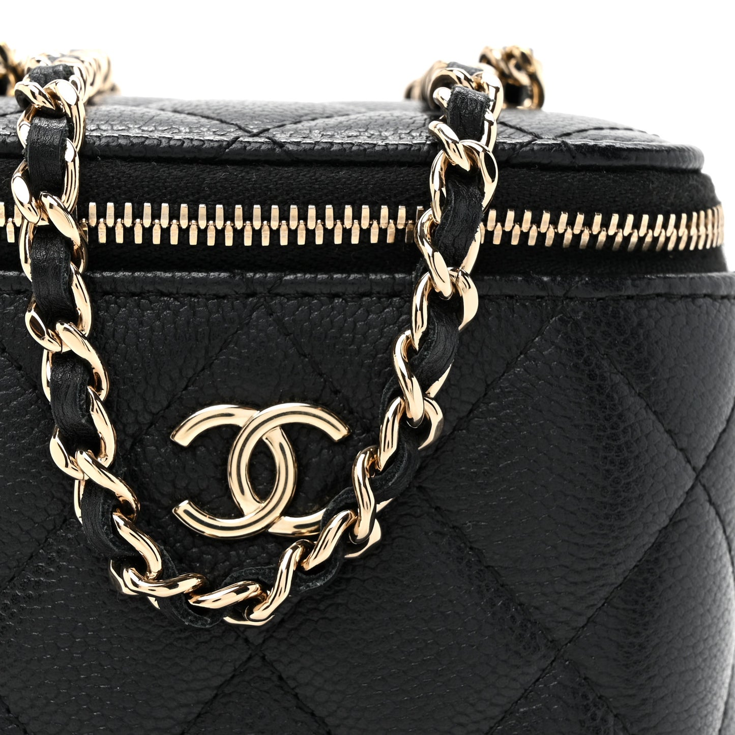 Caviar Quilted Tiny CC Mini Vanity Case With Chain Black