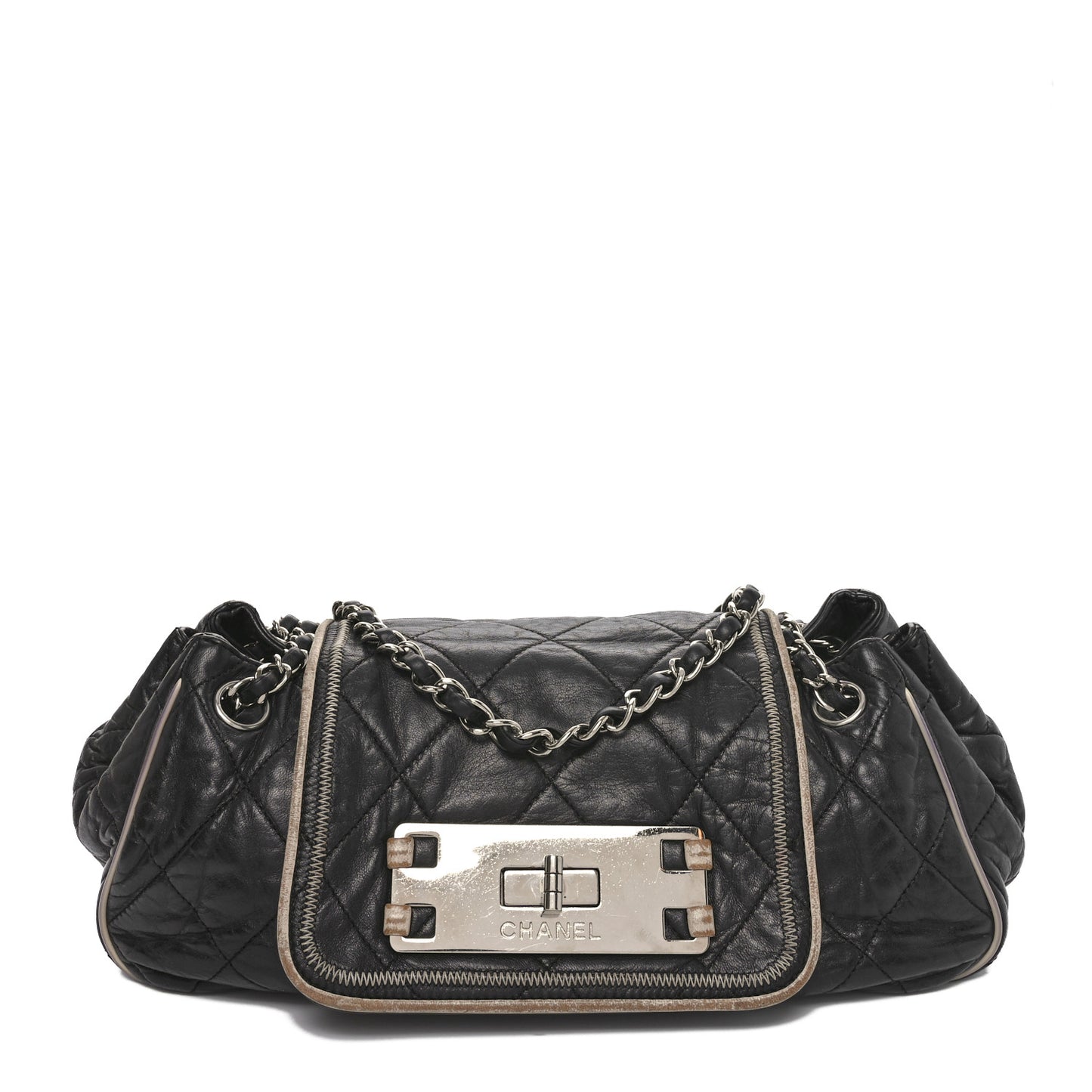Lambskin Quilted East West Accordion Flap Black