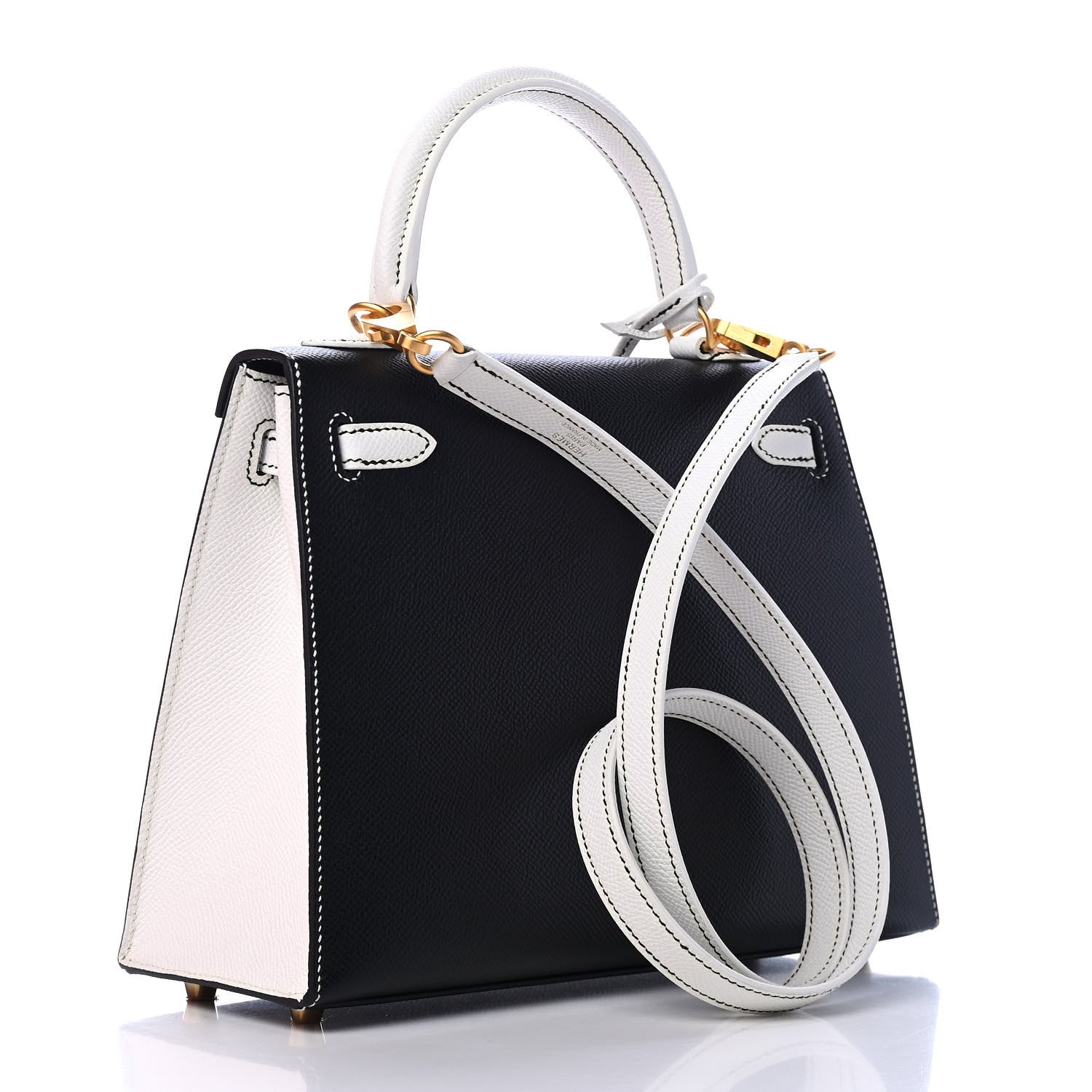 Hermes Epsom Bi-Color Horseshoe Kelly Sellier 25 Black White 1 of 8