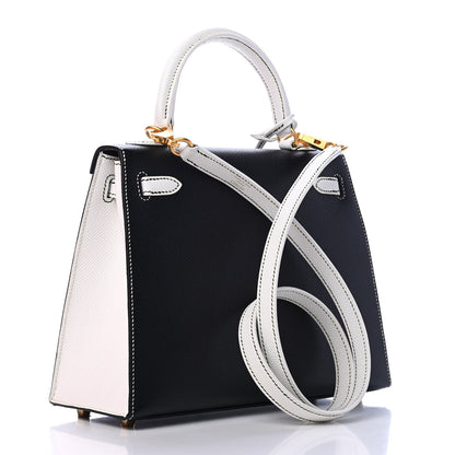 Hermes Epsom Bi-Color Horseshoe Kelly Sellier 25 Black White 1 of 8