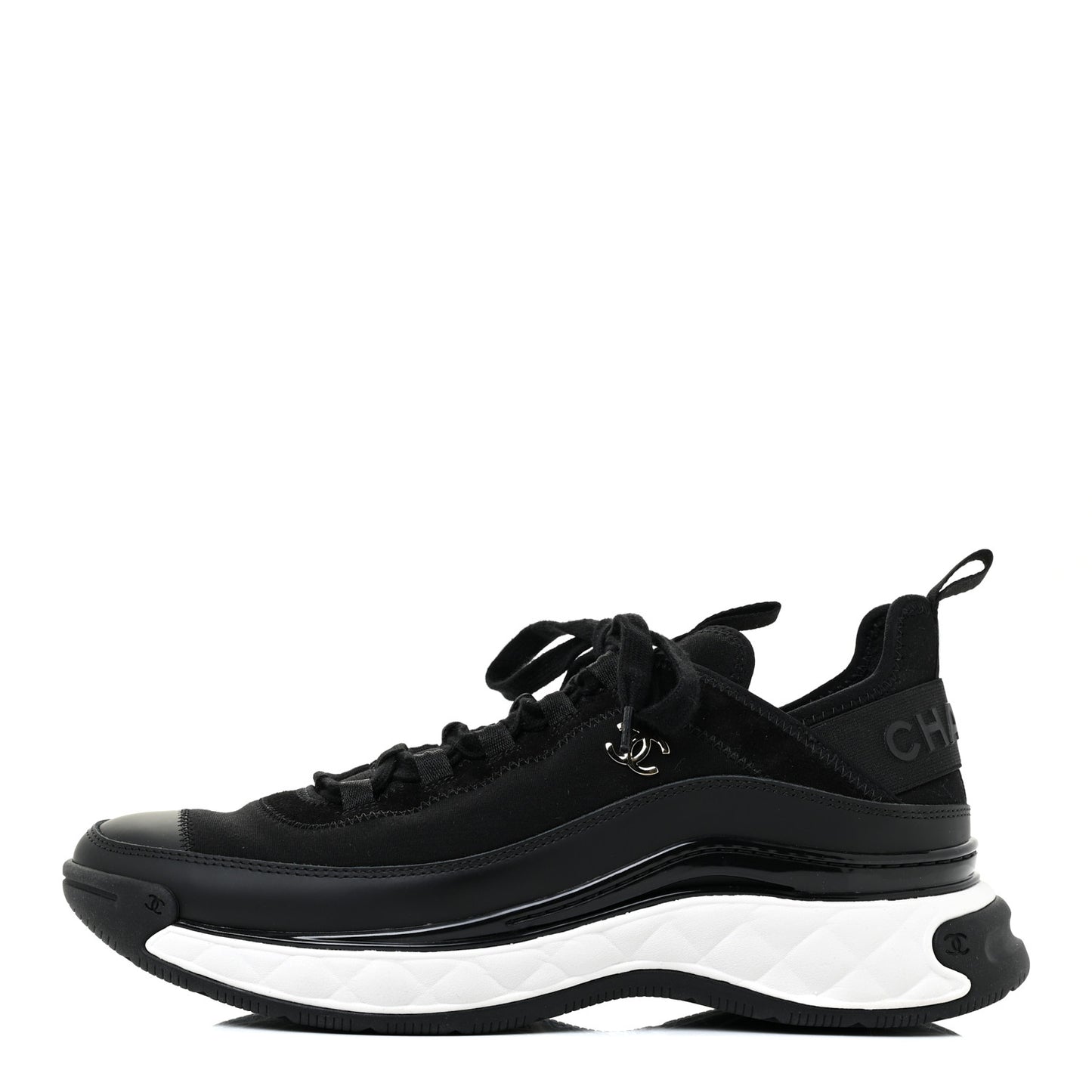 Velvet Calfskin Mixed Fibers CC Sneakers 40.5 Black