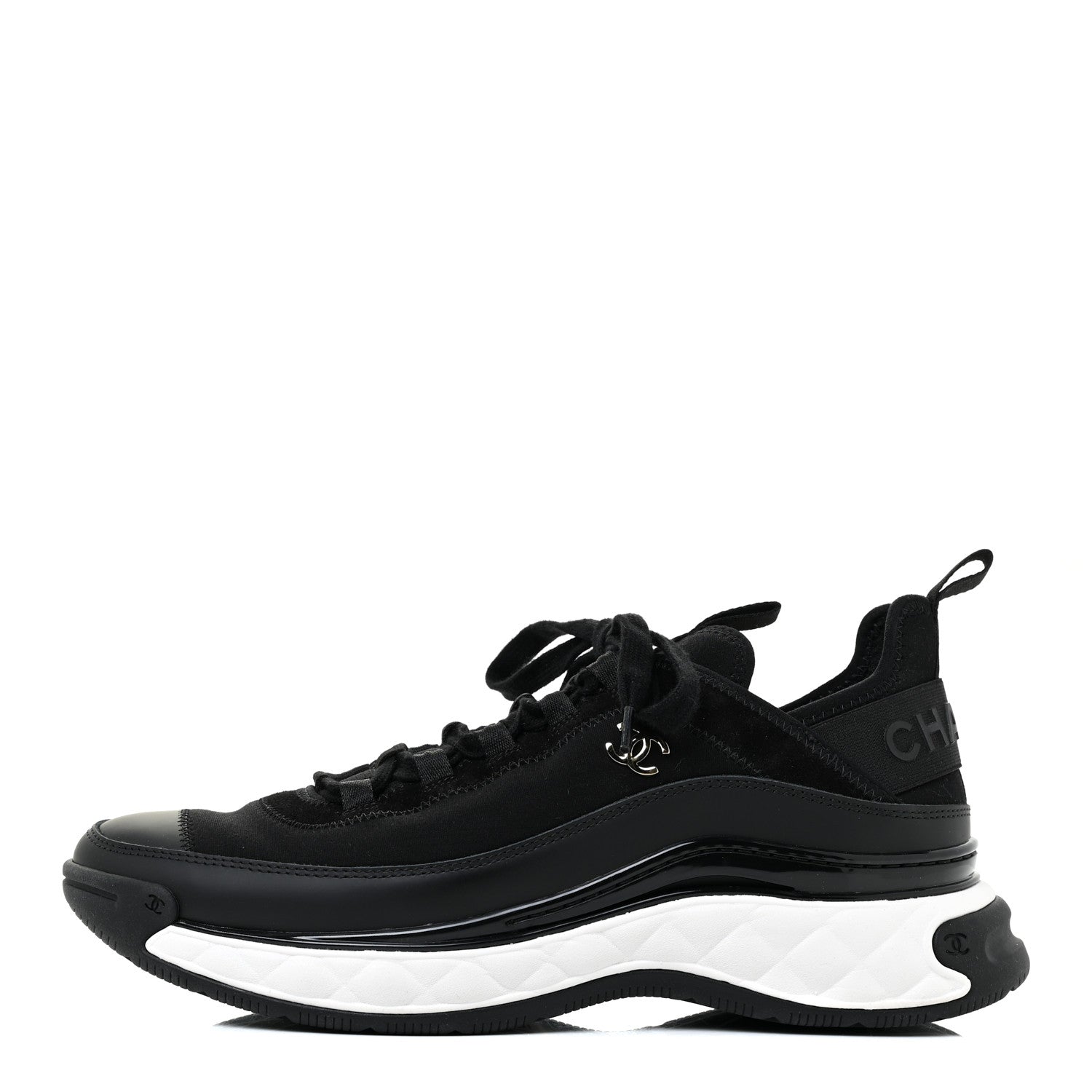 Chanel Velvet Calfskin Mixed Fibers CC Sneakers 40.5 Black 1 of 9