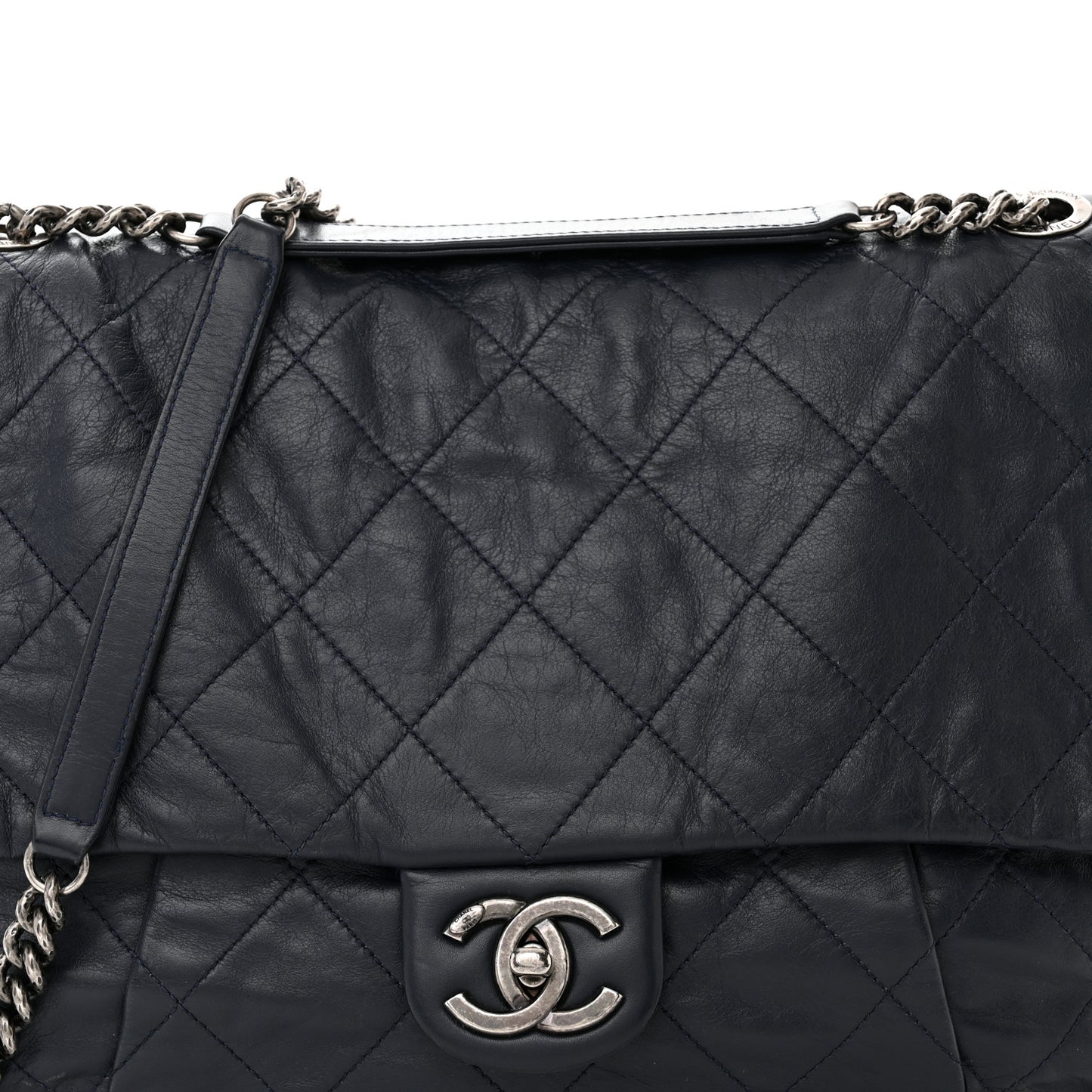Calfskin Coco Pleats Flap Black