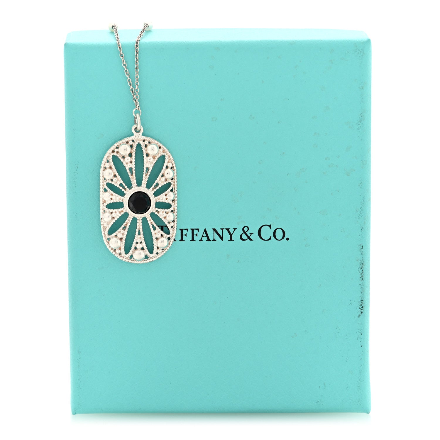 Tiffany Sterling Silver Black Onyx Cultured Pearl Ziegfeld Daisy Pendant Necklace 5 of 5