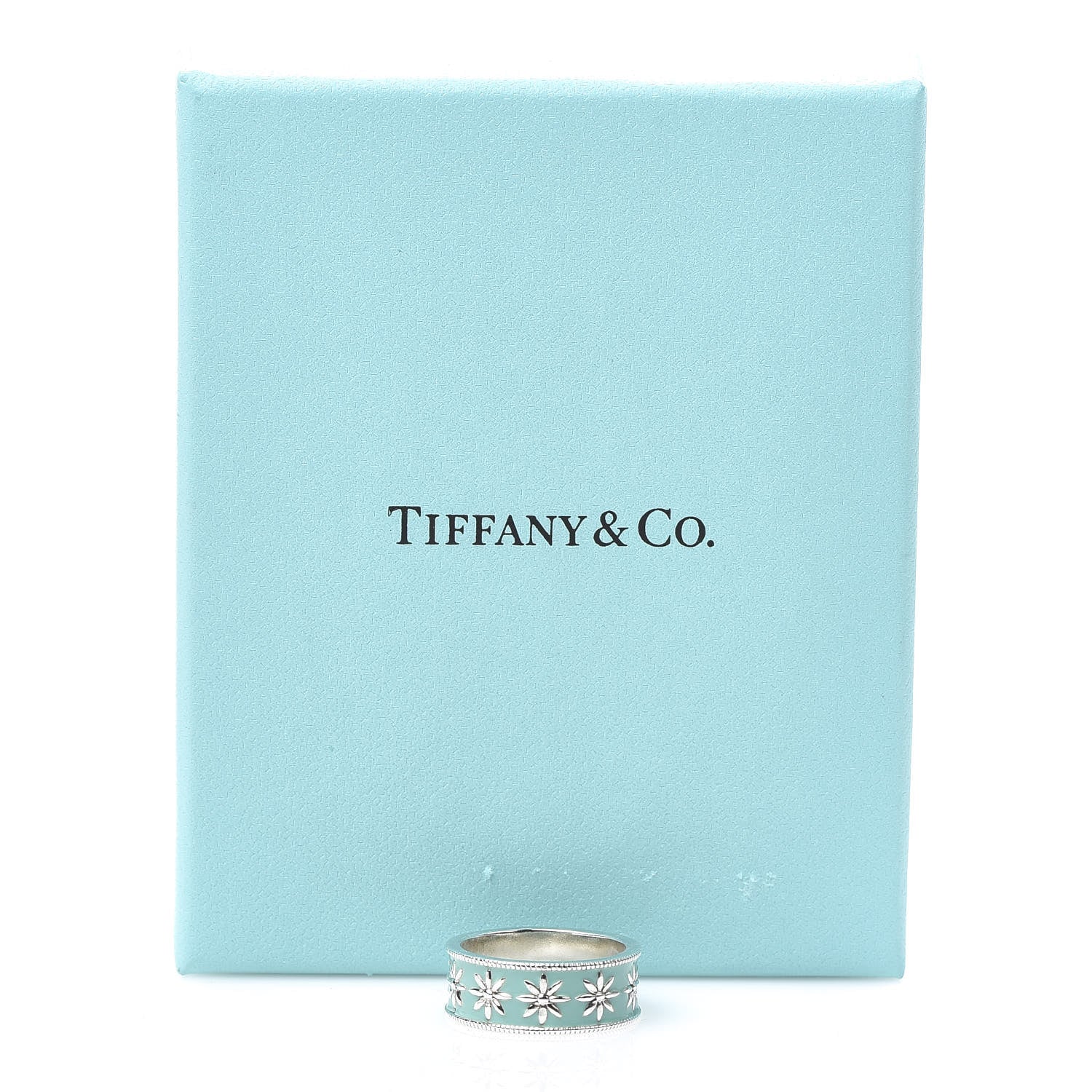 Tiffany Sterling Silver Enamel Daisy Band Ring 53 6.25 5 of 5