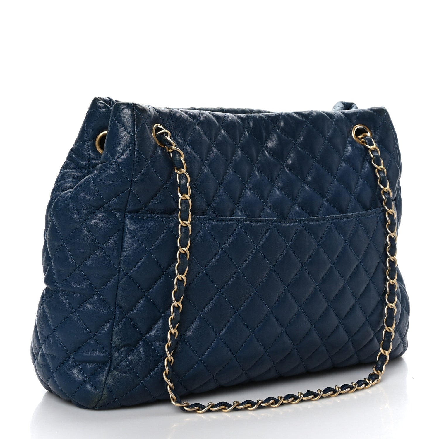 Chanel Lambskin Quilted Large Fluffy CC Shopping Tote Blue 3 of 9