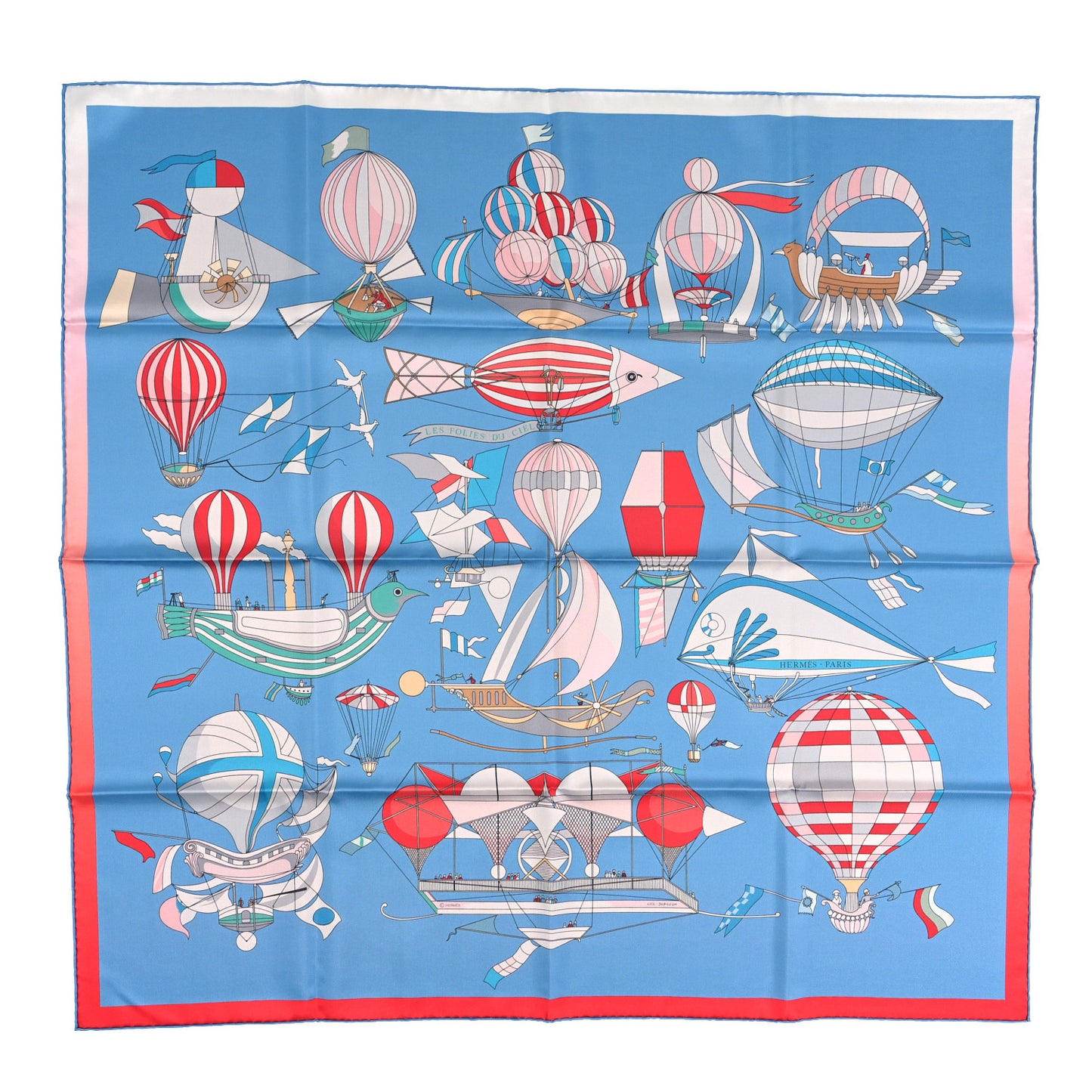 Silk Les Folies Du Ciel Double Face Scarf 90 Bleu Azur Rouge Rose