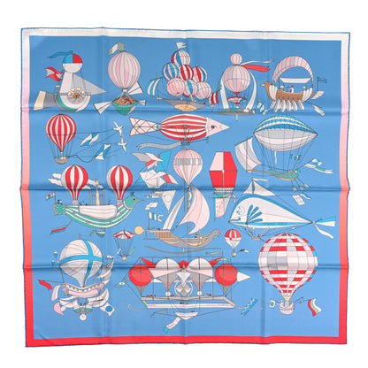 Hermes Silk Les Folies Du Ciel Double Face Scarf 90 Bleu Azur Rouge Rose 1 of 4