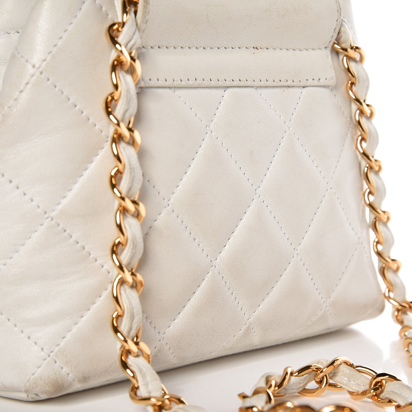 Lambskin Quilted Flap Waist Belt Bag White