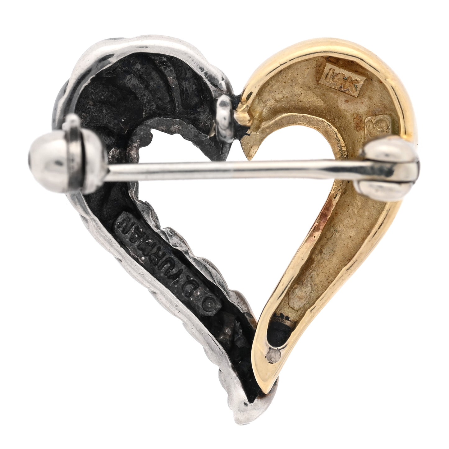 Sterling Silver 14K Yellow Gold Heart Brooch Pin