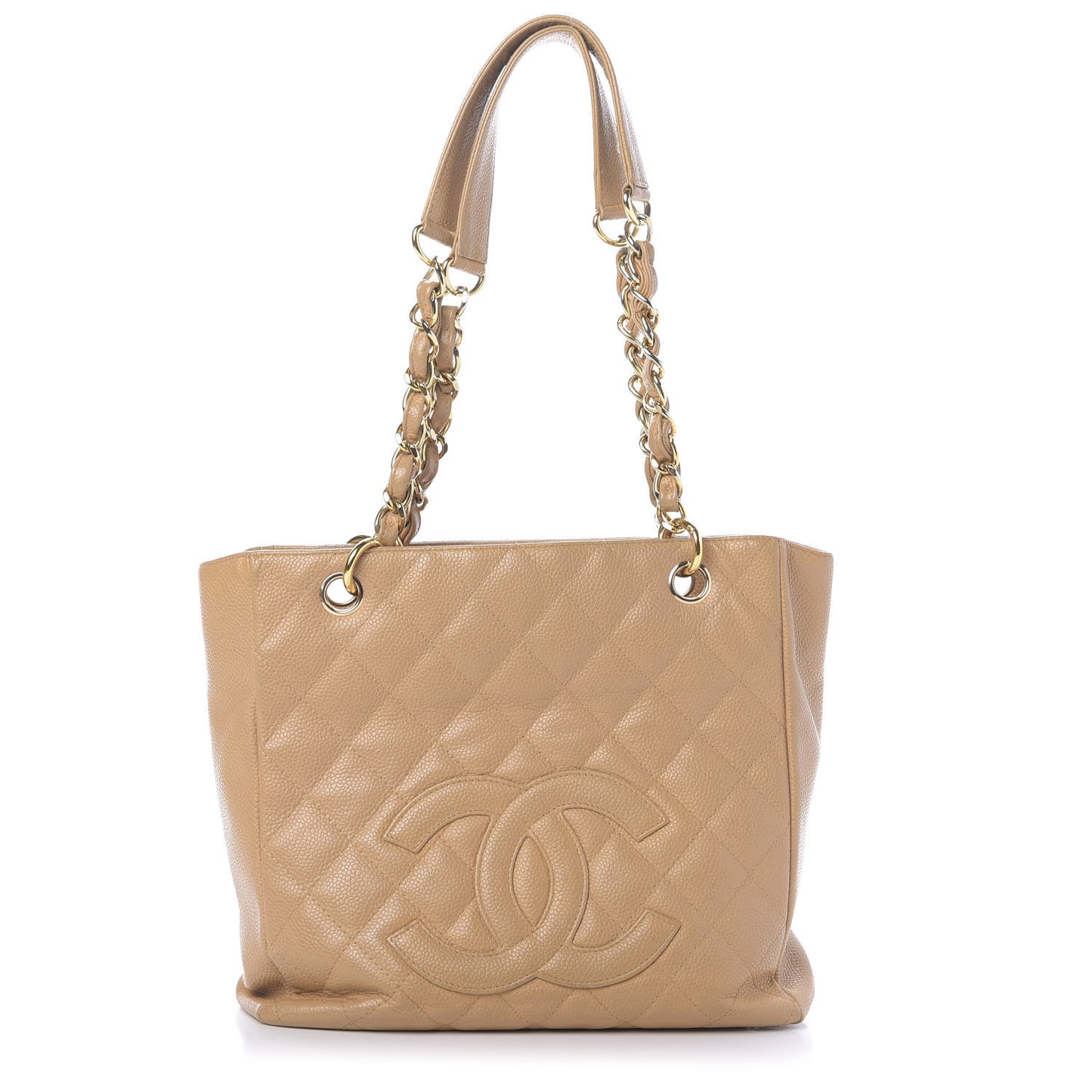 Caviar Quilted Petit Shopping Tote PST Dark Beige