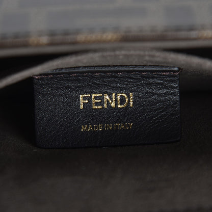 Fendi Vitello Grace Glazed Fabric FF 1974 Double F Shoulder Bag Black Mogano Panna 7 of 8