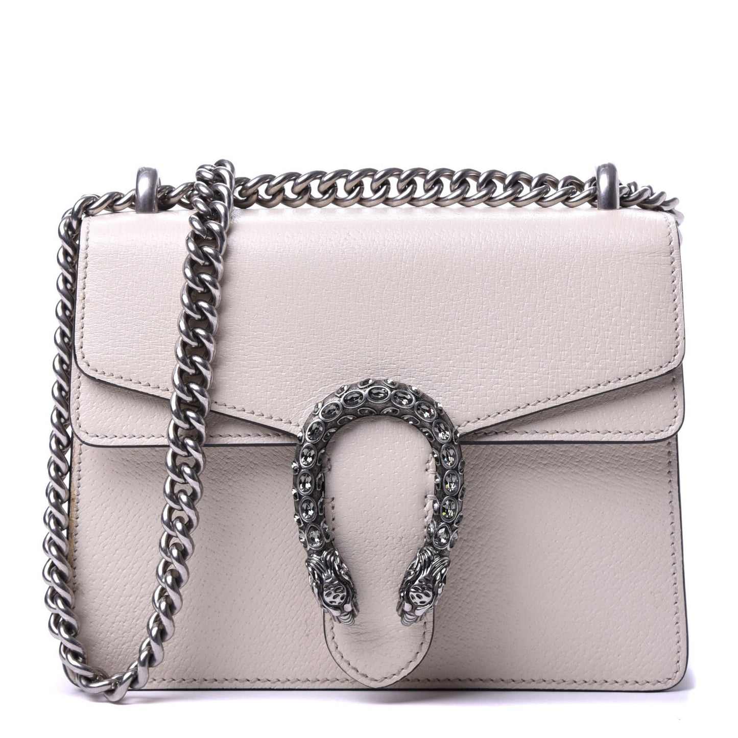 Textured Calfskin Crystal Mini Dionysus Shoulder Bag Mystic White
