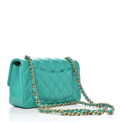 Chanel Lambskin Quilted Mini Rectangular Flap Turquoise 2 of 12