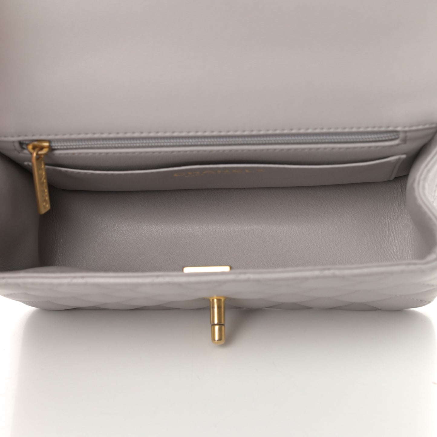 Lambskin Quilted Mini Top Handle Rectangular Flap Grey