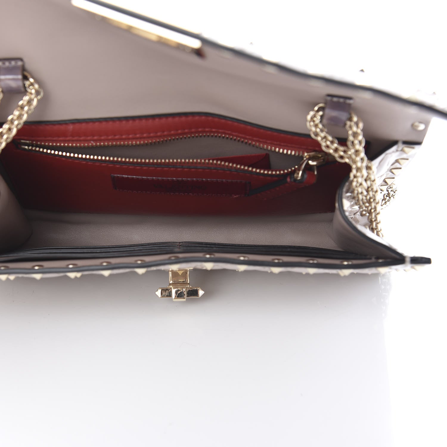 Valentino Garavani Patent Rockstud Spike Wallet on Chain Poudre 4 of 10