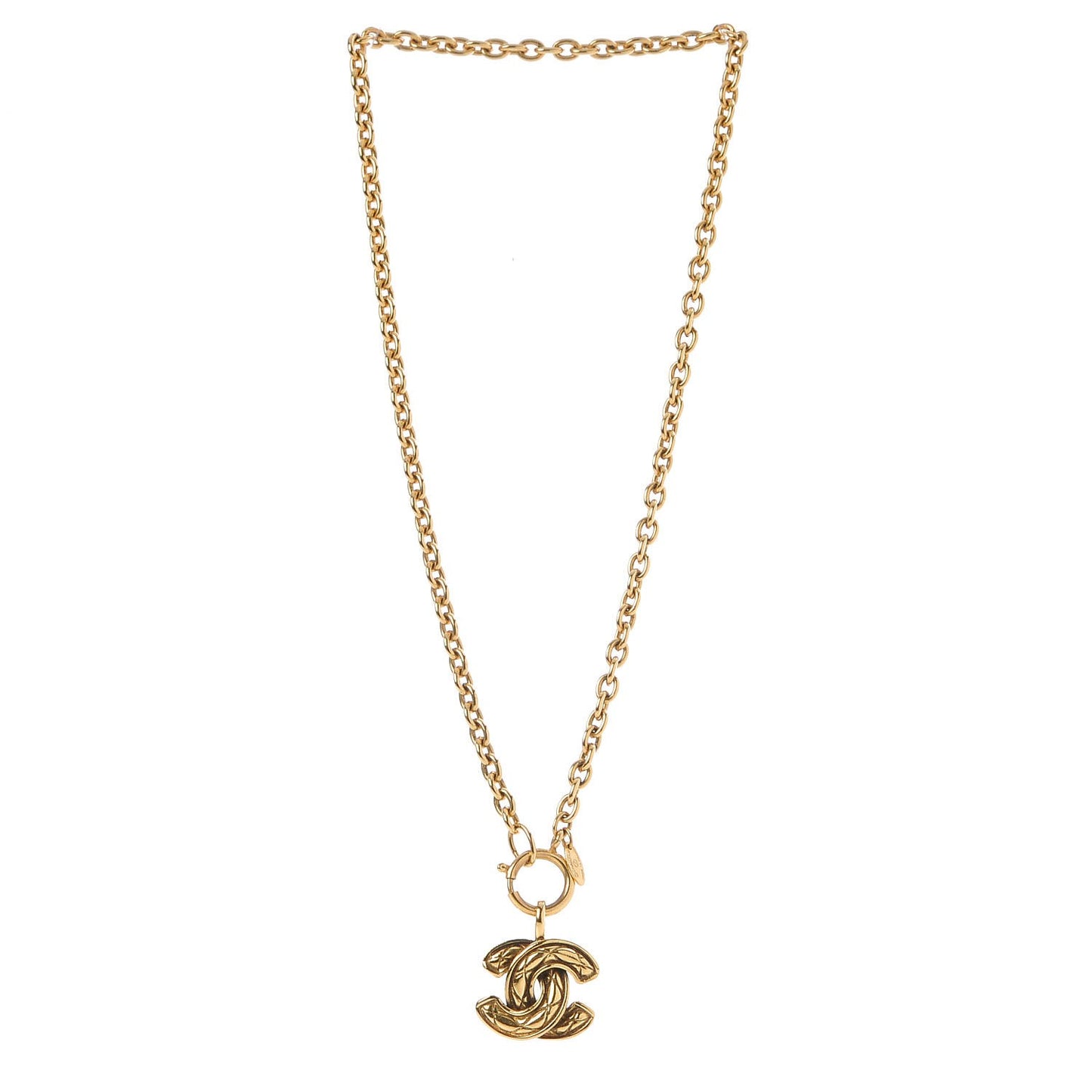 Quilted CC Long Necklace Gold