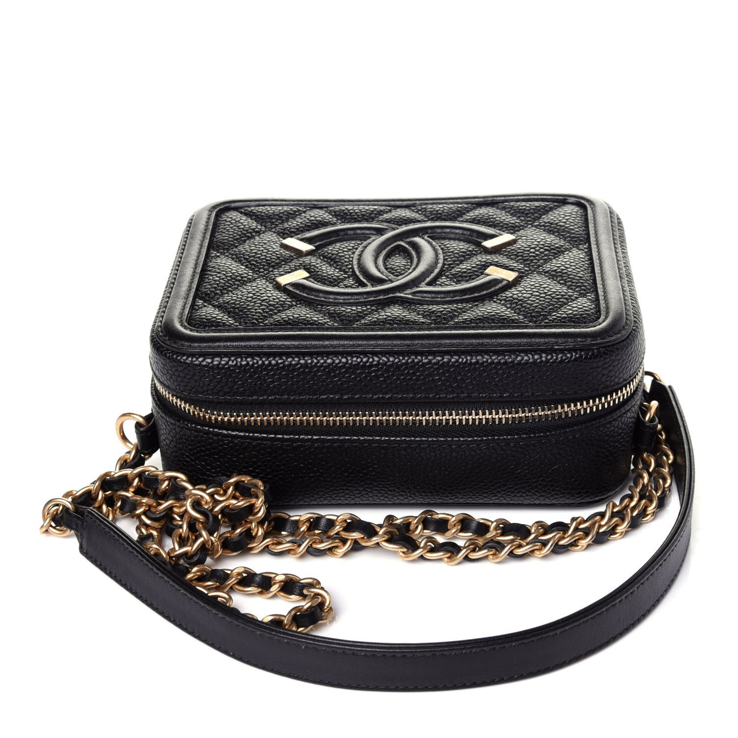 Caviar Quilted CC Filigree Vanity Clutch With Chain Black