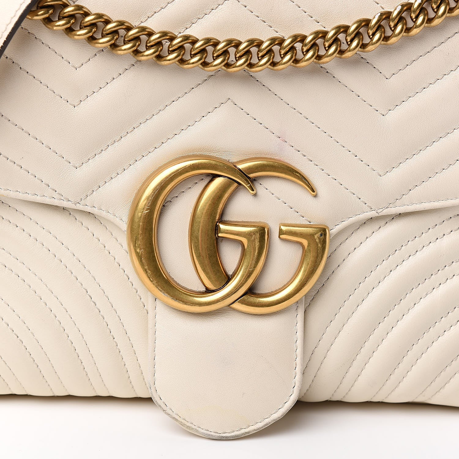 Gucci Calfskin Matelasse Medium GG Marmont Shoulder Bag White 16 of 18