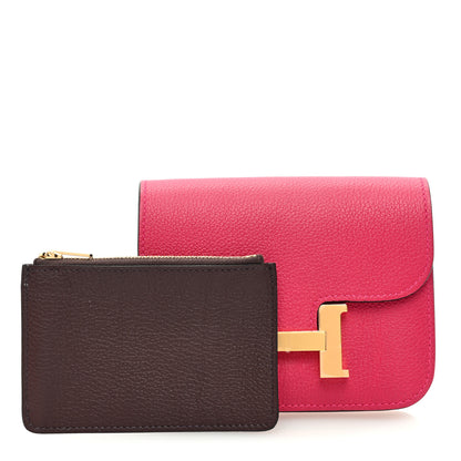 Hermes Evercolor Bi-Color Constance Slim Wallet Framboise Rouge Sellier 3 of 9