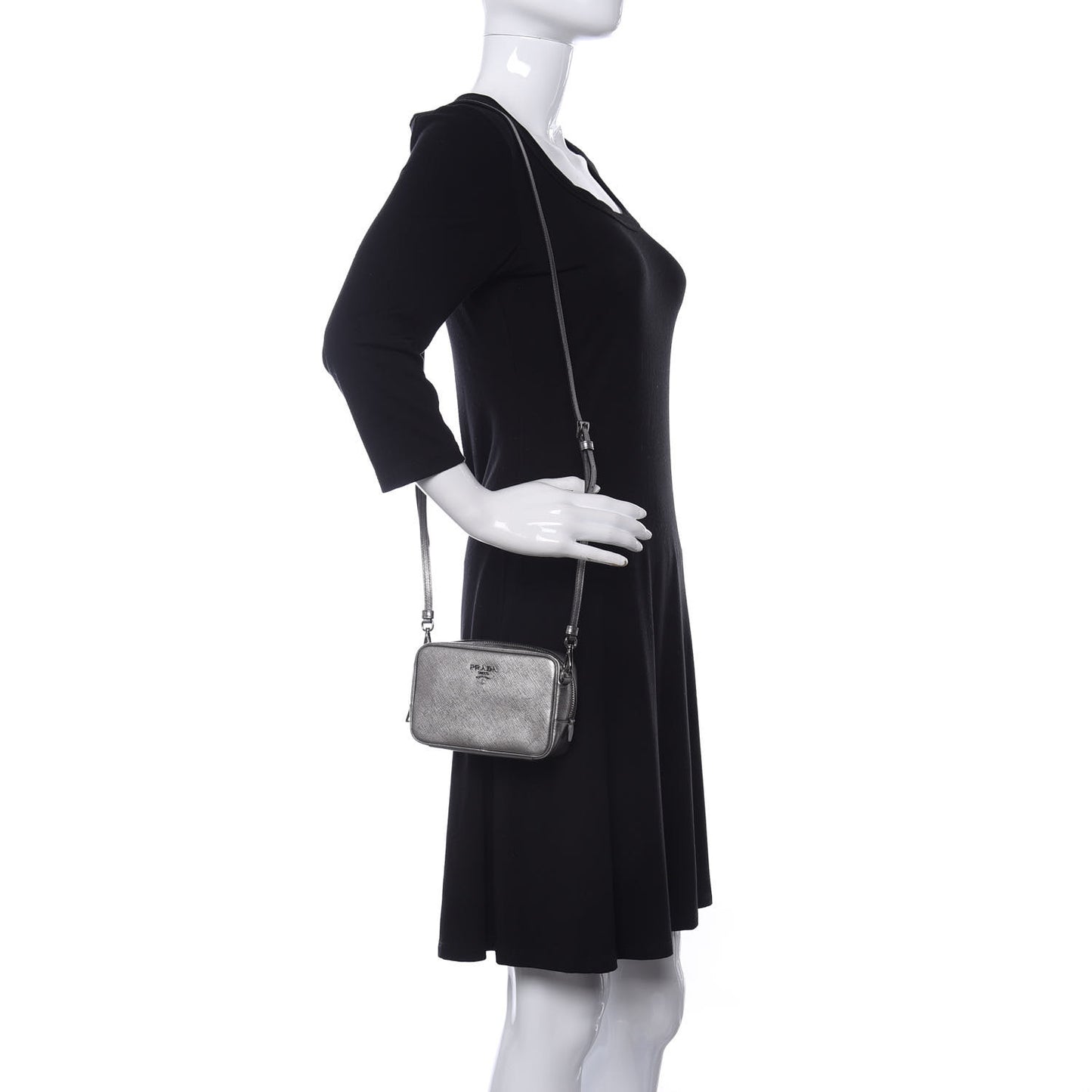 Metallic Saffiano Lux Mini Camera Crossbody Bag Cromo