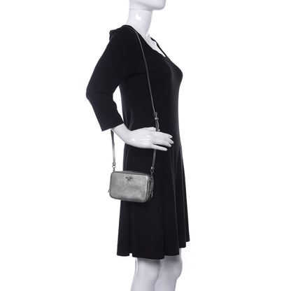 Prada Metallic Saffiano Lux Mini Camera Crossbody Bag Cromo 2 of 9
