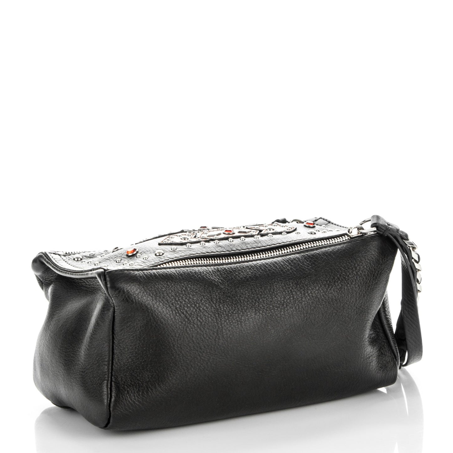 Calfskin Embellished Pandora Wristlet Black