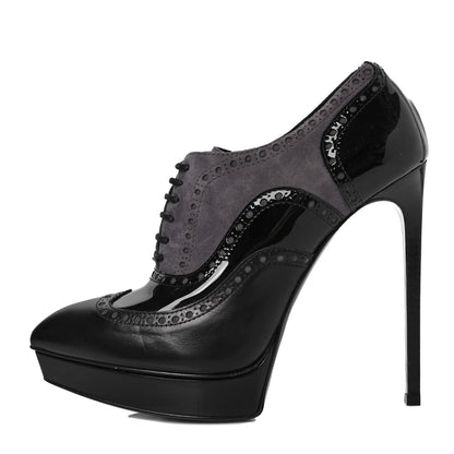 Saint Laurent Nappa Patent Suede Tribtoo 105 Lace Up Booties 40.5 Black 1 of 7