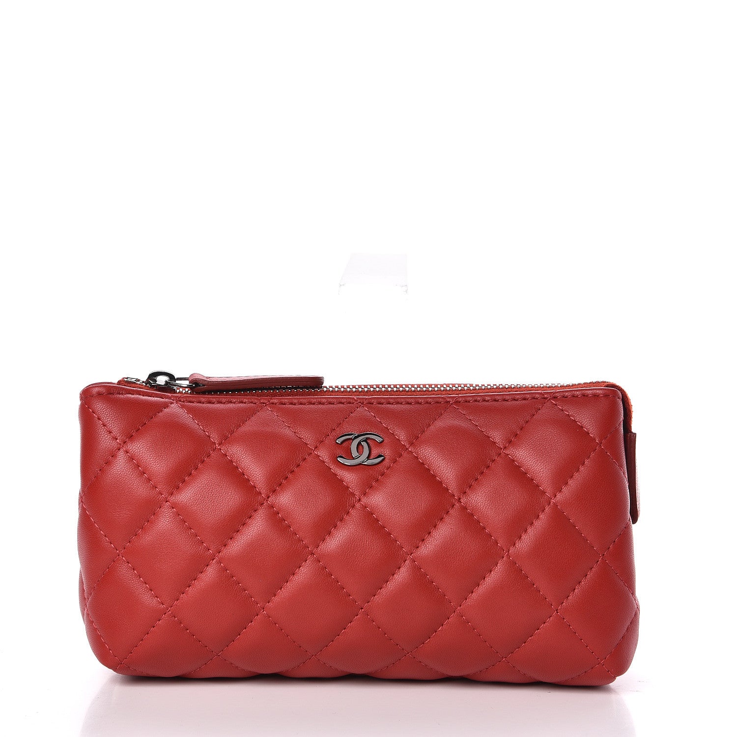 Chanel Lambskin Quilted Pouch Cosmetic Case Red 1 of 8