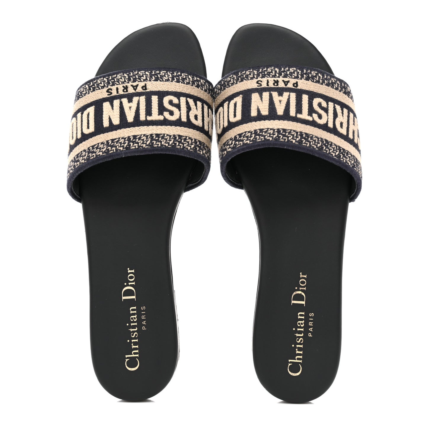 Canvas Embroidered Dway Mules Slide Sandals 36.5 Deep Blue