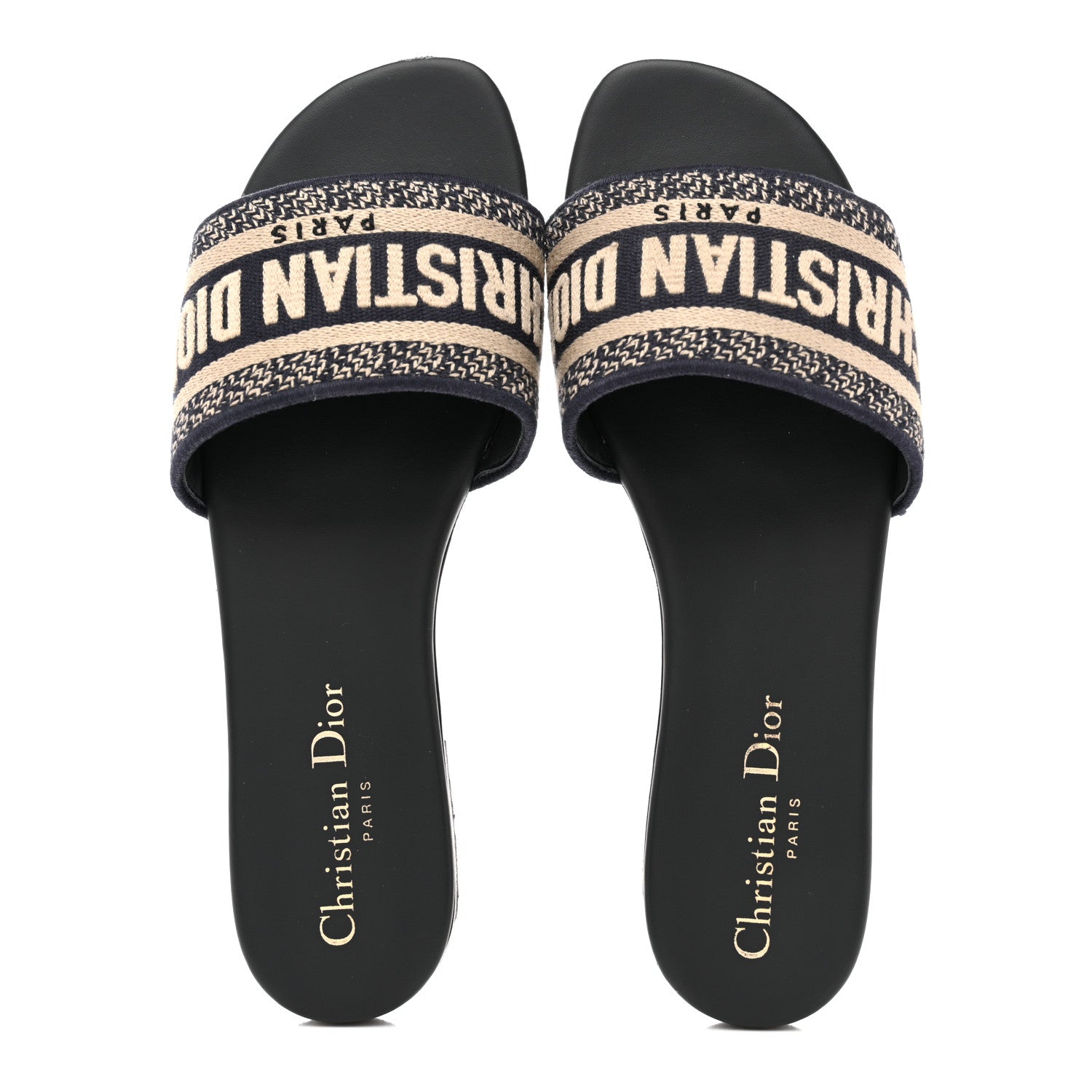 Christian Dior Canvas Embroidered Dway Mules Slide Sandals 36.5 Deep Blue 2 of 12