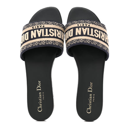 Christian Dior Canvas Embroidered Dway Mules Slide Sandals 36.5 Deep Blue 2 of 12