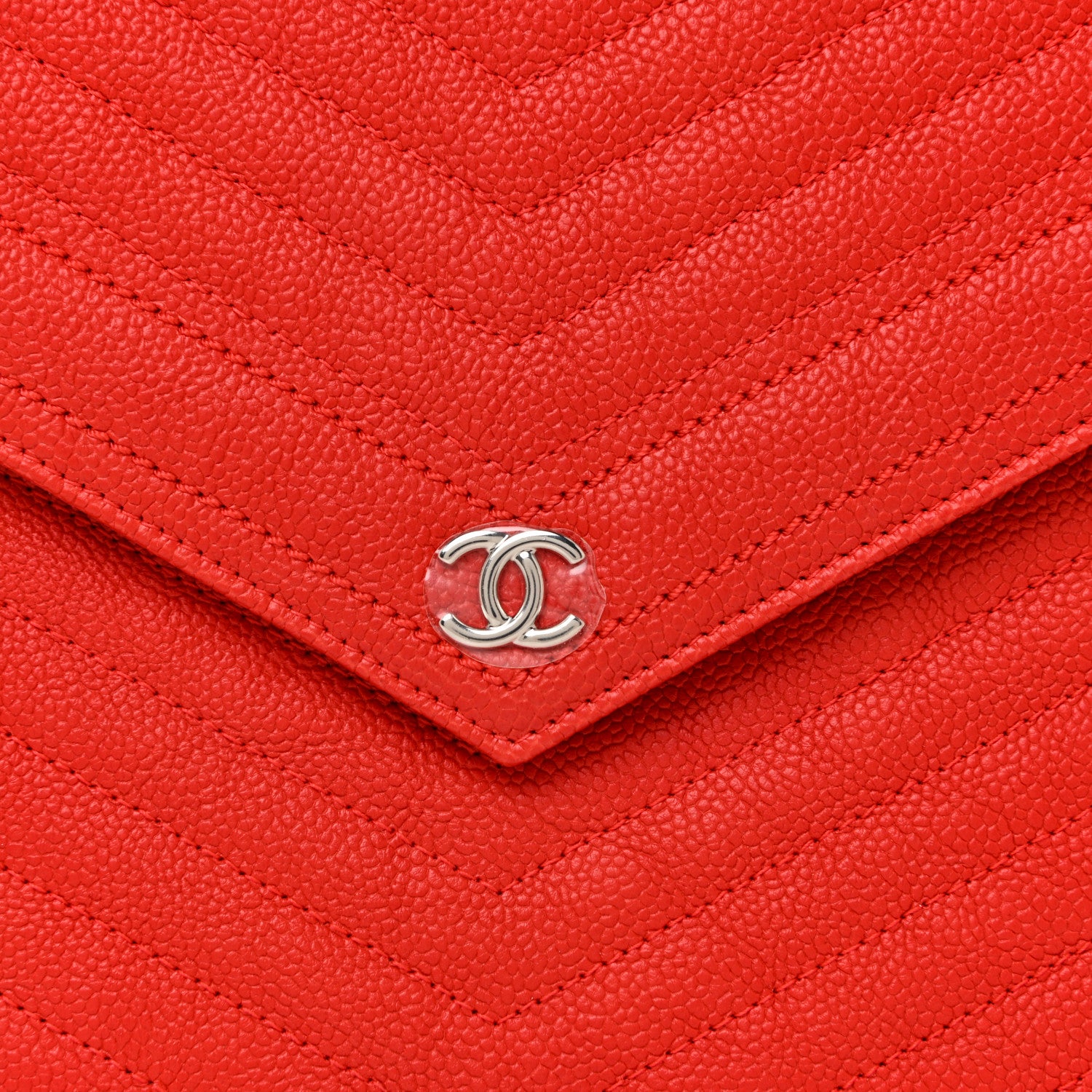 Chanel Caviar Chevron Quilted Flap Cosmetic Case Red 8 of 11