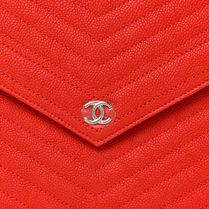 Chanel Caviar Chevron Quilted Flap Cosmetic Case Red 8 of 11